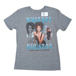Whitney Houston Vintage Style Graphic Tee - Gray Heather Short Sleeve, Size M